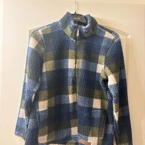 Plaid Sherpa Women's Sweater - Blue, Green, White